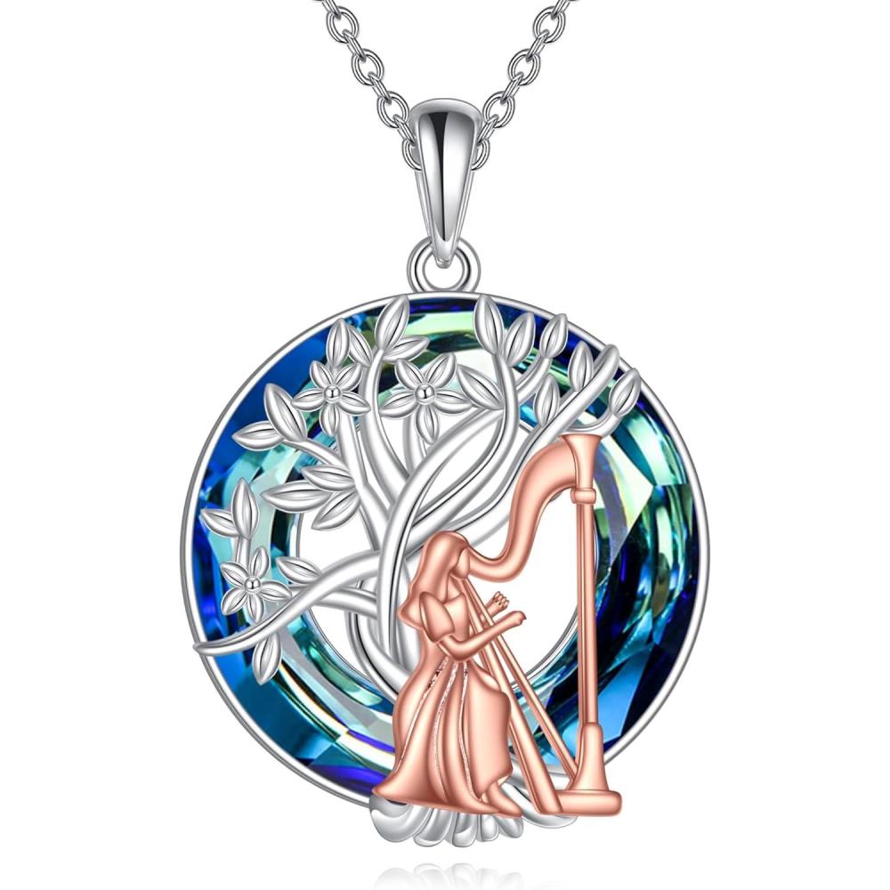 image:imageYFN Tree of Life Necklace Sterling Silver Crystal Jewelry Graduation Birthday Gifts for WomenHarp