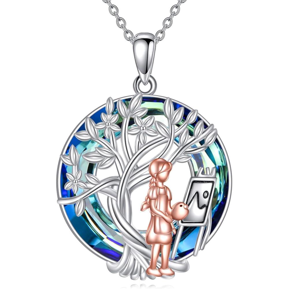 image:imageYFN Tree of Life Necklace Sterling Silver Crystal Jewelry Graduation Birthday Gifts for WomenPaint