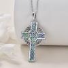 YFN Celtic Cross Necklace Sterling Silver Celtic Triquetra Trinity Pendant Abalone Shell Cross Jewelry Gifts for Women Men