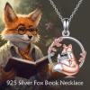 YFN Fox Necklace for Women Sterling Silver Fox Pendant Jewelry Gifts for Women(Fox Reading Book Necklace)