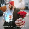 YFN Moonstone Necklace Sterling Silver Rose Flower Moonstone Leaves Pendant Necklace Jewelry Gifts for Women(Silver-Moonstone Necklace with Rose Flower)
