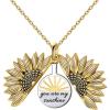 Sterling Silver Sunflower Locket Necklace You Are My Sunshine Engraved Pendant Necklaces Anniversary Jewelry for Her(B-Sunrise Gold)