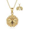 Sterling Silver Sunflower Locket Necklace You Are My Sunshine Engraved Pendant Necklaces Anniversary Jewelry for Her(C-Bee Gold)