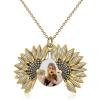 Sterling Silver Sunflower Locket Necklace You Are My Sunshine Engraved Pendant Necklaces Anniversary Jewelry for Her(D-Photo Locket- Gold)