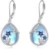 YFN Bee/Flower/Hummingbird Bird Moonstone Earrings 925 Sterling Silver Teardrop Dangle Hypoallergenic Leverback Earring for Women(Blue-Forget Me Not Earrings)