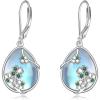 YFN Bee/Flower/Hummingbird Bird Moonstone Earrings 925 Sterling Silver Teardrop Dangle Hypoallergenic Leverback Earring for Women(Blue-Shamrock Moonstone Earrings)