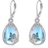YFN Bee/Flower/Hummingbird Bird Moonstone Earrings 925 Sterling Silver Teardrop Dangle Hypoallergenic Leverback Earring for Women(Silver-Butterfly Earrings)