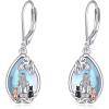 YFN Bee/Flower/Hummingbird Bird Moonstone Earrings 925 Sterling Silver Teardrop Dangle Hypoallergenic Leverback Earring for Women(Silver-Girl with 2 Cat Earrings)