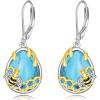 YFN Bee/Flower/Hummingbird Bird Moonstone Earrings 925 Sterling Silver Teardrop Dangle Hypoallergenic Leverback Earring for Women(Silver-Honeybee Bee Earrings with Turquoise)