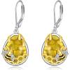 YFN Bee/Flower/Hummingbird Bird Moonstone Earrings 925 Sterling Silver Teardrop Dangle Hypoallergenic Leverback Earring for Women(Silver-Honeybee Bee Earrings with Amber)