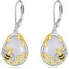 YFN Bee/Flower/Hummingbird Bird Moonstone Earrings 925 Sterling Silver Teardrop Dangle Hypoallergenic Leverback Earring for Women(Silver-Honeybee Bee Jade Earrings)