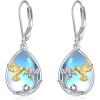 YFN Bee/Flower/Hummingbird Bird Moonstone Earrings 925 Sterling Silver Teardrop Dangle Hypoallergenic Leverback Earring for Women(Silver-Hummingbird Earrings)