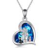 YFN Cat Necklace Sterling Silver Jewelry for Women Cat Jewelry Gifts(Blue-Crystal Cat Necklace for Women)