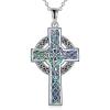 YFN Celtic Cross Necklace Sterling Silver Celtic Triquetra Trinity Pendant Abalone Shell Cross Jewelry Gifts for Women Men