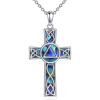 YFN Celtic Cross Necklace Sterling Silver Religious Cross Pendant Abalone Shell Cross Jewelry Christian Gift for Women Men(A. Sobriety AA)