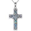 YFN Celtic Cross Necklace Sterling Silver Religious Cross Pendant Abalone Shell Cross Jewelry Christian Gift for Women Men(A. Valknut)