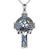 YFN Celtic Cross Necklace Sterling Silver Religious Cross Pendant Abalone Shell Cross Jewelry Christian Gift for Women Men(B. Claddagh)