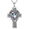 YFN Celtic Cross Necklace Sterling Silver Religious Cross Pendant Abalone Shell Cross Jewelry Christian Gift for Women Men(B. Claddagh Tree)