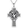 YFN Celtic Cross Necklace Sterling Silver Religious Cross Pendant Abalone Shell Cross Jewelry Christian Gift for Women Men(C. Claddagh Tree)