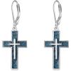 YFN Cross Earrings Sterling Silver Dangle Drop Leverback Cross Earrings Religion Jewelry Christians Gifts for Women Men(A-Turquoise)