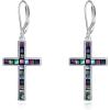 YFN Cross Earrings Sterling Silver Dangle Drop Leverback Cross Earrings Religion Jewelry Christians Gifts for Women Men(B-Abalone Shell)