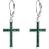YFN Cross Earrings Sterling Silver Dangle Drop Leverback Cross Earrings Religion Jewelry Christians Gifts for Women Men(B-Green Malachite)