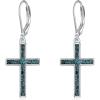 YFN Cross Earrings Sterling Silver Dangle Drop Leverback Cross Earrings Religion Jewelry Christians Gifts for Women Men(B-Turquoise)