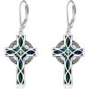 YFN Cross Earrings Sterling Silver Dangle Drop Leverback Cross Earrings Religion Jewelry Christians Gifts for Women Men(C-Celtic)