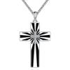 YFN Cross Necklace Sterling Silver Religious Cross Pendant Christians Jewelry Gifts for Women Men(Black and White)