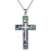 YFN Cross Necklace Sterling Silver Religious Cross Pendant Jewelry Christian Gifts for Women Men(A. Abalone Shell)