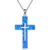 YFN Cross Necklace Sterling Silver Religious Cross Pendant Jewelry Christian Gifts for Women Men(A. Blue Opal)
