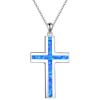 YFN Cross Necklace Sterling Silver Religious Cross Pendant Jewelry Christian Gifts for Women Men(B. Blue Opal)