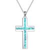 YFN Cross Necklace Sterling Silver Religious Cross Pendant Jewelry Christian Gifts for Women Men(B. Turquoise Piece B)