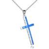 YFN Cross Necklace Sterling Silver Religious Cross Pendant Jewelry Christian Gifts for Women Men(C. Blue Opal Engraved)