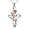 YFN Cross Necklace with Sunflower Rose Flower Sterling Silver Infinity Love Celtic Knot Pendant Necklace for Women(Silver)