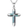 YFN Cross Necklace with Sunflower Rose Flower Sterling Silver Infinity Love Celtic Knot Pendant Necklace for Women(Silver-Wood Turquoise Necklace)