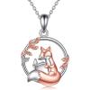 YFN Fox Necklace for Women Sterling Silver Fox Pendant Jewelry Gifts for Women(Fox Reading Book Necklace)