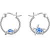 YFN Hoop Earrings with Cat Hummingbird Bird Horse Snake Mountain Dinosaur Earrings Sterling Silver for Sensitive Ears Cute Animal Hoops Gifts for Women(Silver-Turtle Earrings)