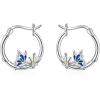 YFN Hoop Earrings with Cat Hummingbird Bird Horse Snake Mountain Dinosaur Earrings Sterling Silver for Sensitive Ears Cute Animal Hoops Gifts for Women(Silver-Butterfly with Daisy Earrings)