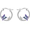 YFN Hoop Earrings with Cat Hummingbird Bird Horse Snake Mountain Dinosaur Earrings Sterling Silver for Sensitive Ears Cute Animal Hoops Gifts for Women(Silver-Hummingbird Hoop Earrings)