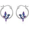 YFN Hoop Earrings with Cat Hummingbird Bird Horse Snake Mountain Dinosaur Earrings Sterling Silver for Sensitive Ears Cute Animal Hoops Gifts for Women(Silver-Hummingbird Earrings)