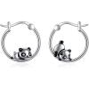 YFN Hoop Earrings with Cat Hummingbird Bird Horse Snake Mountain Dinosaur Earrings Sterling Silver for Sensitive Ears Cute Animal Hoops Gifts for Women(Silver-Panda Hoop Earrings)