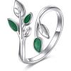 YFN Open Leaf Leaves Enamel Rings Sterling Silver Adjustable Branch Ring Jewelry Gifts for Women Mother(Silver- Adjustable Leaf Ring)