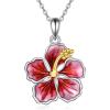 YFN Peony/Hibiscus Flower Pendant Necklace Sterling Silver Enamel Flower Jewelry Gifts for Women Mother Gifts(Silver-Hibiscus Flower Necklace)