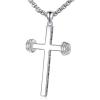 YFN Sport Necklace Sterling Silver Never Give Up I Can Do All Things Pendant Jewelry Sport Gifts for Women Men(Dumbbell Cross)