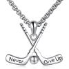 YFN Sport Necklace Sterling Silver Never Give Up I Can Do All Things Pendant Jewelry Sport Gifts for Women Men(Hockey)