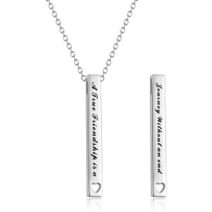 Sterling Silver Bar Necklace – Inspirational Jewelry for Women: Birthday Gifts for Sister, Friends(A True Friendship is a Journey Without an end-Silver)