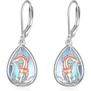 YFN Bee/Flower/Hummingbird Bird Moonstone Earrings 925 Sterling Silver Teardrop Dangle Hypoallergenic Leverback Earring for Women(Silver-Axolotl Earrings)