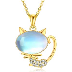 YFN Cat Necklace Sterling Silver Jewelry for Women Cat Jewelry Gifts(Gold-Cat Necklace)