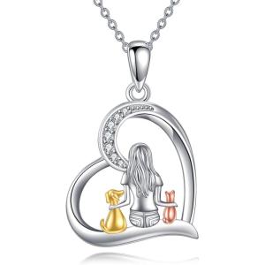 YFN Cat Necklace Sterling Silver Jewelry for Women Cat Jewelry Gifts(Silver-Cat Dog Necklace)